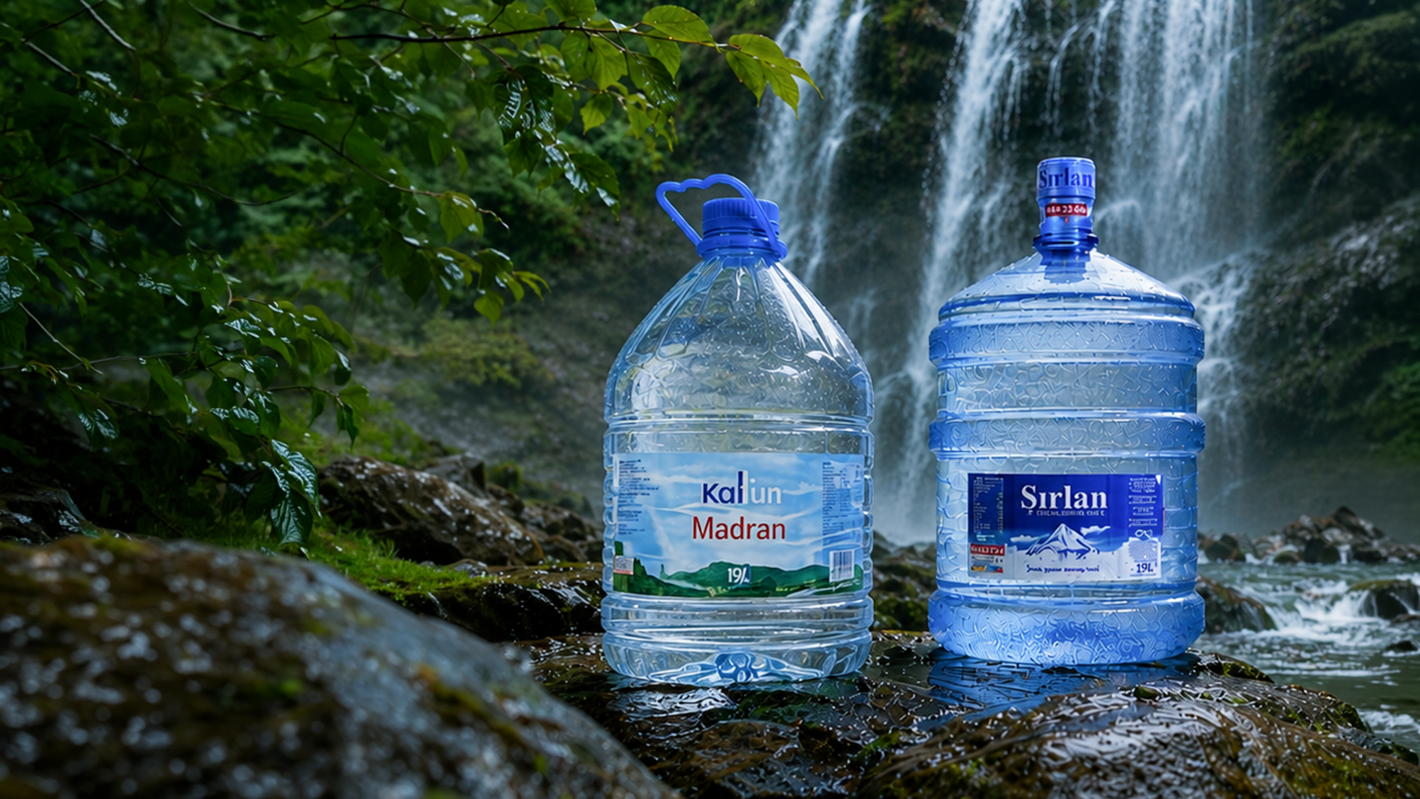 Şırlan 19 litre damacana su şelale önünde